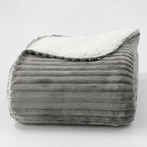 Plush Ribbed Flannel Sherpa THrow Blanket in Two Tone Color