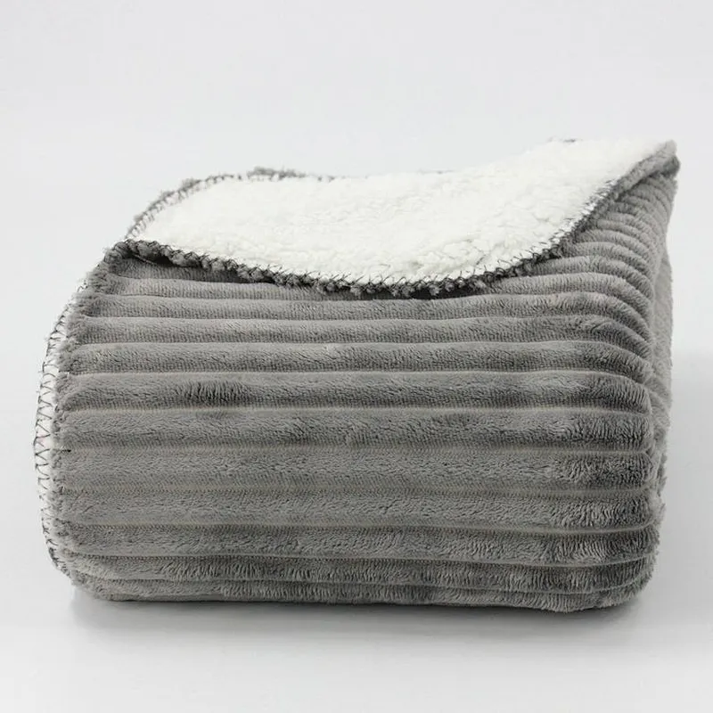 Plush Ribbed Flannel Sherpa THrow Blanket in Two Tone Color